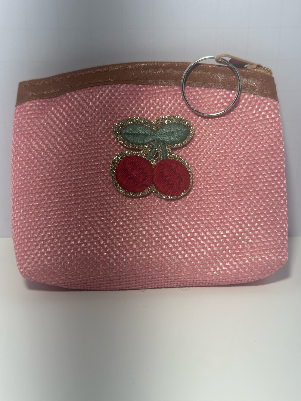 Pink Cherry Coin Purse Pouch with Keyring